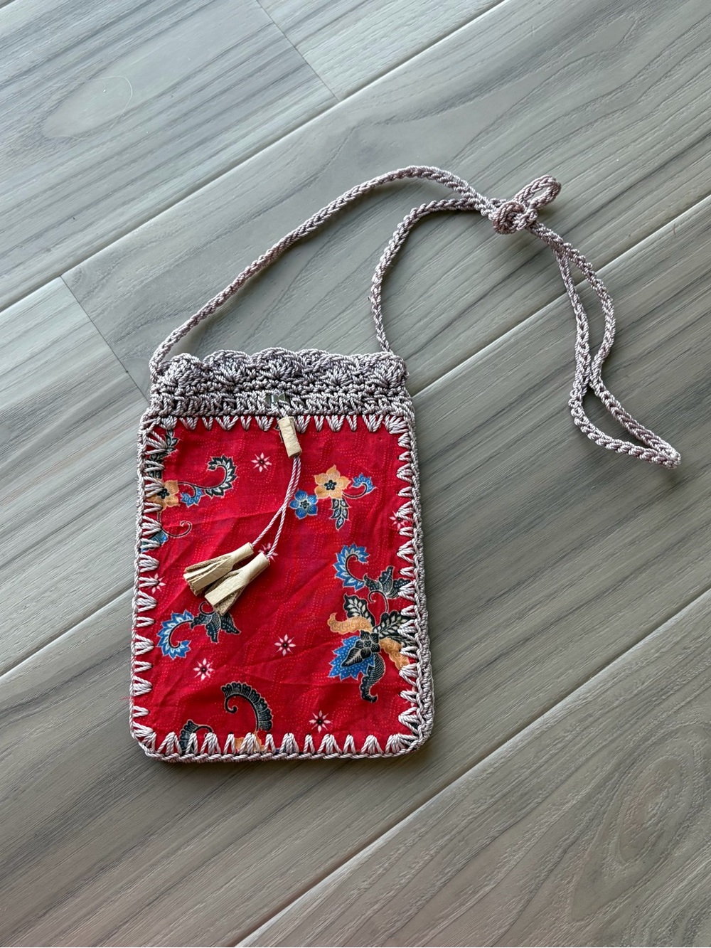 Handcrafted Red Floral Crochet Crossbody Bag